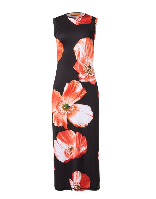 Danya Black Stretch Jersey Dress with Poppy Print