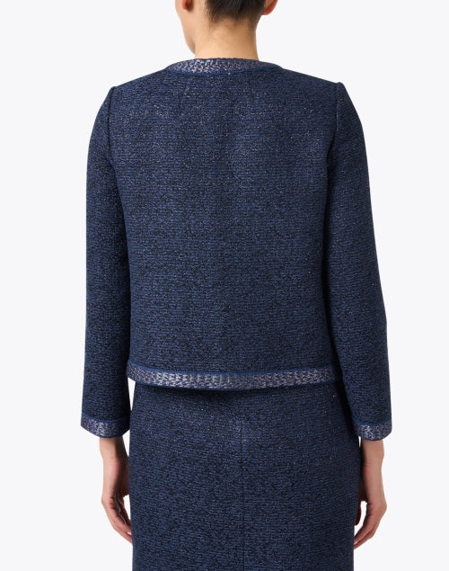Stylish Blue Lurex Trimmed Tweed Blazer for a Refined Look