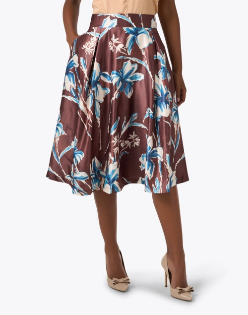 Frances Valentine Shelley Brown Floral Print Taffeta Women's Skirt for a Polished Look