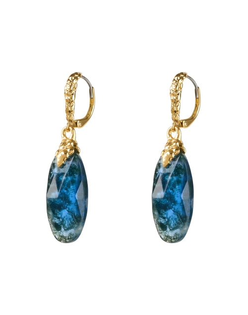 Exquisite 14k Gold - Plated Brut Blue Moss Agate Drop Earrings