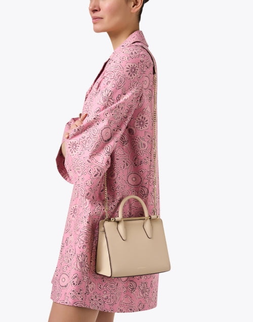 Mini Premium Cream Leather Tote Handbag with Signature Gold Bar Closure