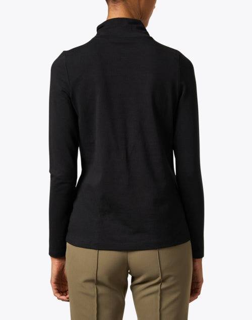 Stylish Black Long - Sleeve Pima Cotton Mock Neck Women's Top
