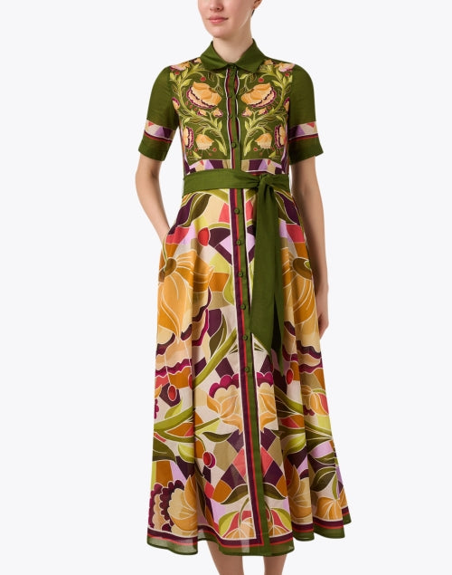 Stylish Green Multi - Floral Printed 100% Cotton Shirt - Style Dress by Franco Ferrari