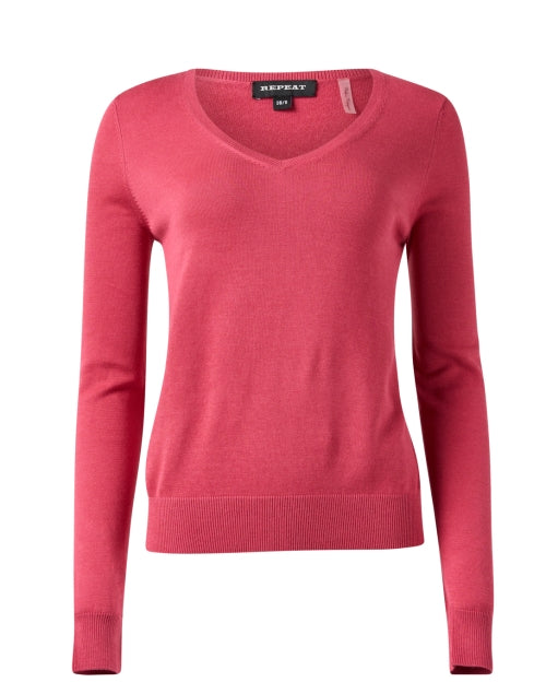 Strawberry Pink Women's Cotton Blend Relaxed V-Neck Sweater