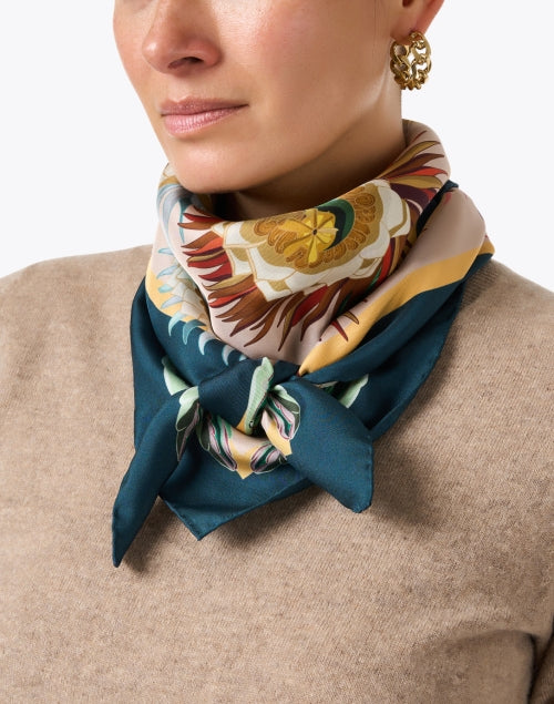 Franco Ferrari Lightweight Silk Scarf with Multi - Floral Print in Trendy Hues