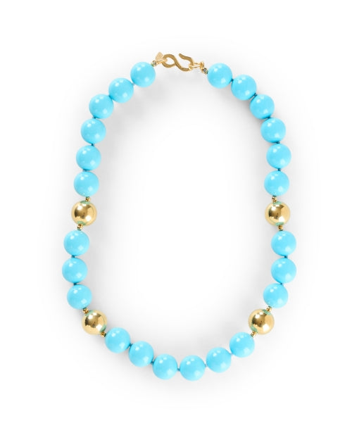 Stunning Single - Strand Gold and Turquoise Beaded Jewelry Necklace by Kenneth Jay Lane