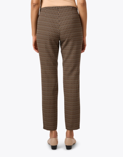 Stylish Anna Brown Stretch Print Pant with Zipper Details