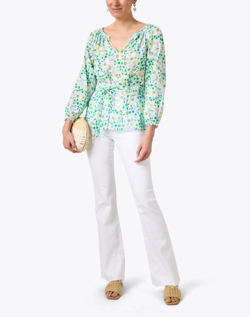 Gorgeous Raquel Linen Top with Green Floral Print