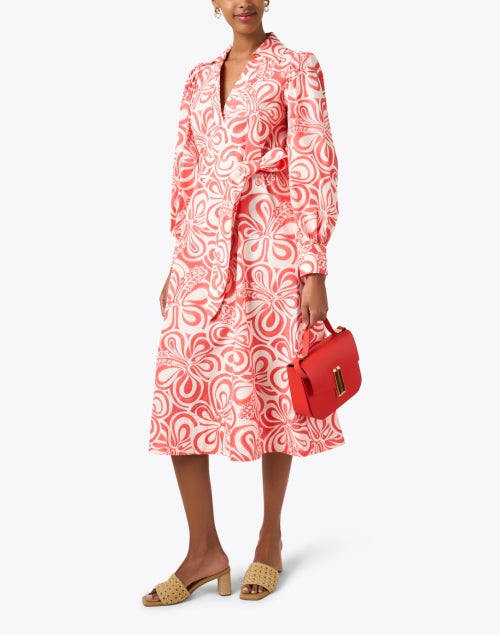 Stylish Coral Floral Print Dress by Tara Jarmon in Premium Cotton
