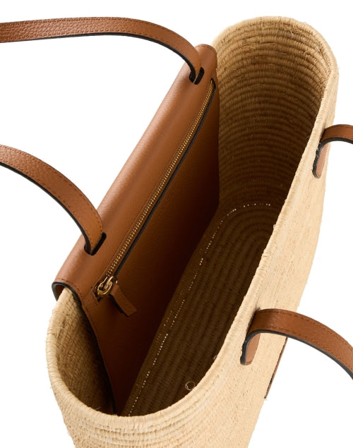 The Medium Tan Leather and Raffia Strathberry Basket Tote Bag