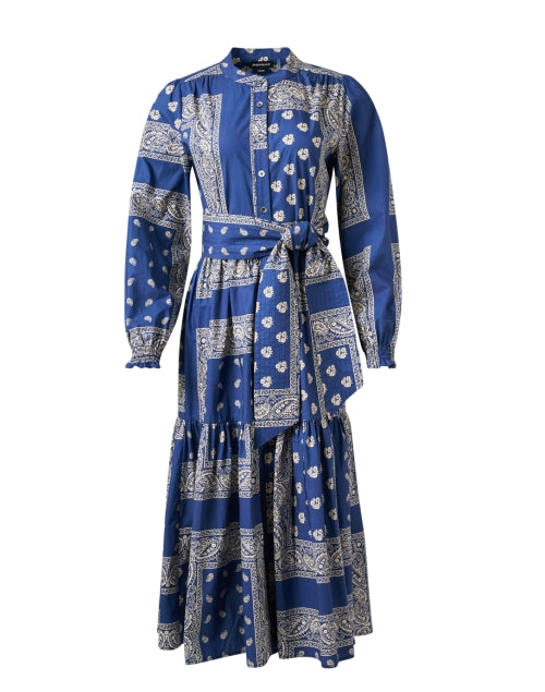 Stylish Blue Bandana-Print Midi Shirt Dress for Modern Women