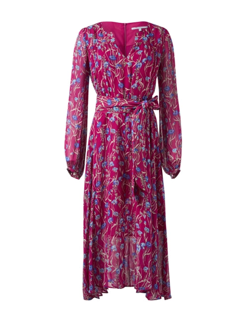 Aubree Magenta Lightweight Floral Print Dress with Tie Belt