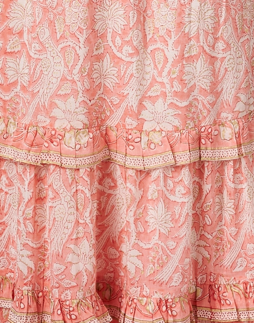 Luxurious Parisian Peach Floral Cotton-Silk Ruffled Dress