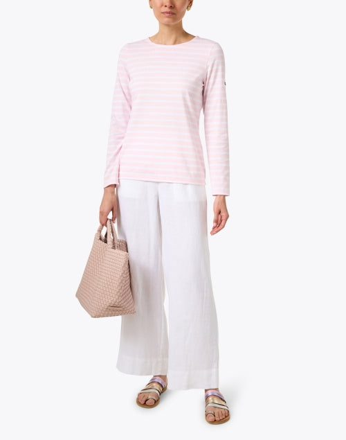 Luxurious Pink and White Striped Airy Cotton Casual Top