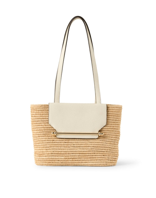 The Adorable Small Strathberry Cream-Colored Leather and Raffia Handmade Basket Style Tote Bag