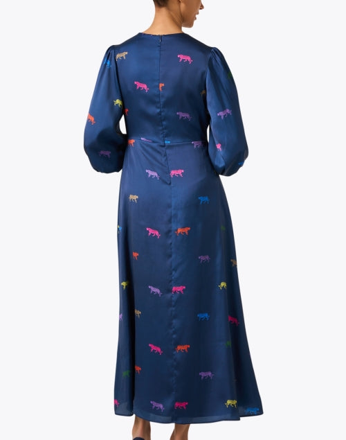 Stylish Blue Satin Dress with Leopard Print Design