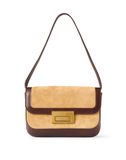 Tan Suede and Brown Leather Trim Stefania Hazel Stylish Baguette Shoulder Bag