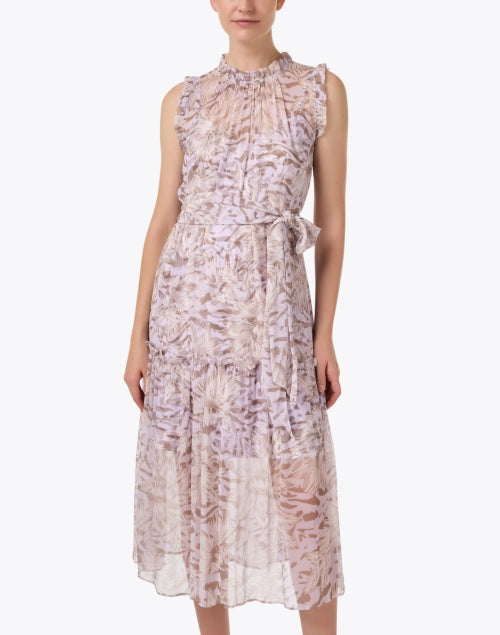 Exquisite Gemma Lilac Silk Print Midi Dress for Events