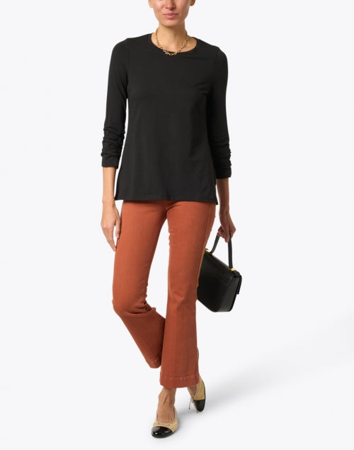 Versatile Black Pima Cotton Women's Ruched Set - In Sleeve T - Shirt
