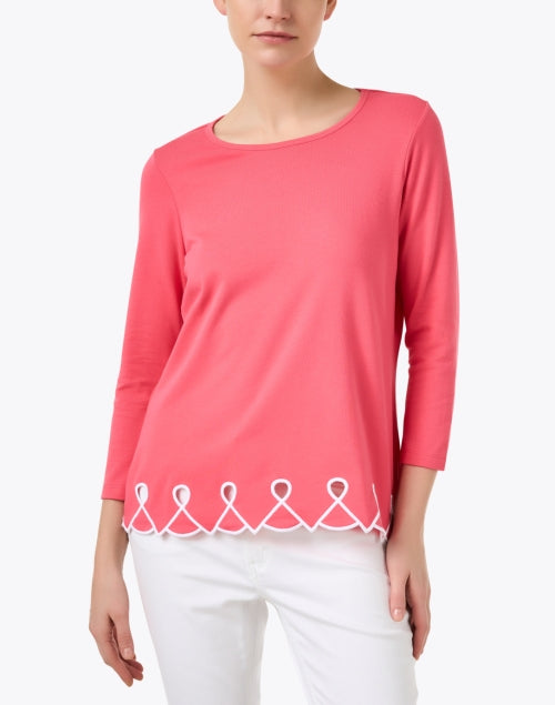 Pink Embroidered Women's Knit Crew Neck Top for All Seasons