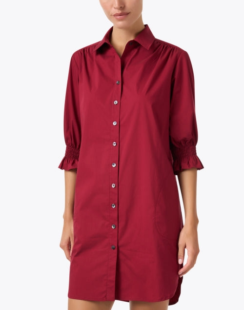 Finley's Stylish Red Cotton Blend Shirt Dress with Elbow Sleeves