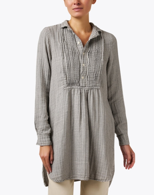 Annette Women's Beige Check Patterned Cotton Casual Tunic Top for Weekend Wear