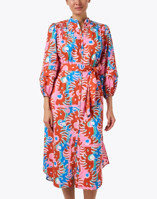 Stylish Cathy Red Multi - Printed 100% Cotton Midi Dress