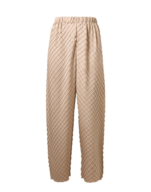 Luxurious Beige Diamond - Patterned Plisse Wide - Leg Pants