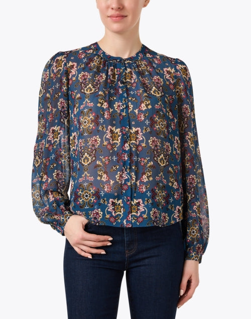 Stylish Ashlynn Blue Floral Print Blouse for All - Day Wear