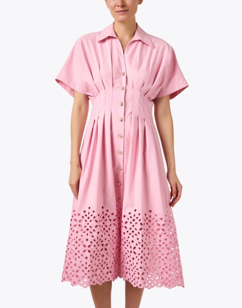 Vera Pink Cotton Blend Pleated Shirt Dress for a Polished Look