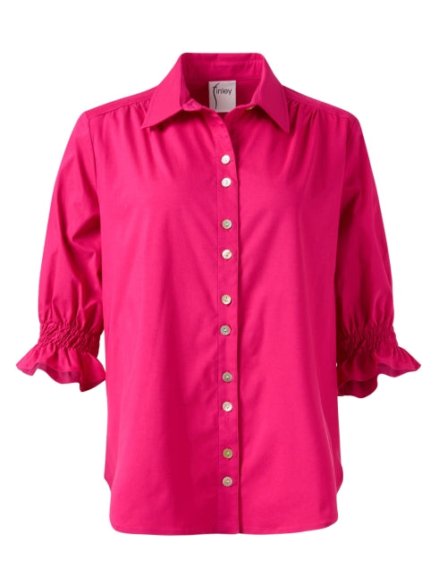 Stylish Fuchsia Sirena Button - Front Blouse with Smocked Cuffs