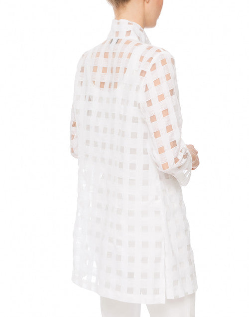 Elegant Rita White Sheer Plaid Linen Shirt for Warm Weather