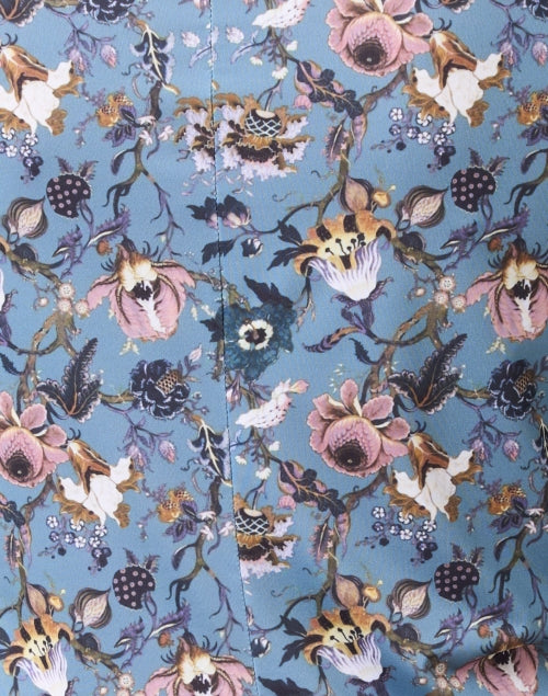 New Season Blue Silk Blend Floral Print Relaxed Turtleneck Top