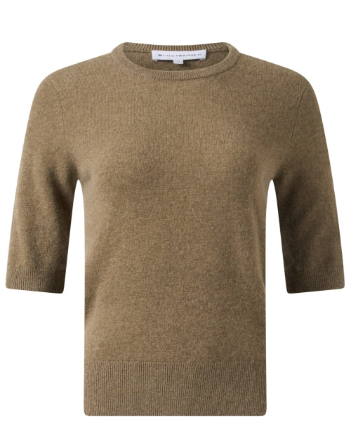 Ladies' Short-Sleeved Green Cashmere Knit Sweater