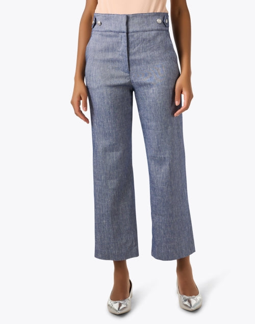 Stylish Aubrie Women's Blue Chambray Linen Wide-Leg Cropped Pants