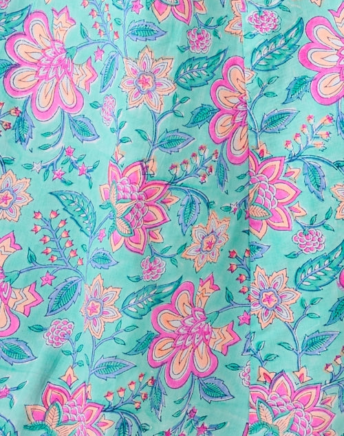 Stylish Aqua and Pink Floral Print Women's Dress