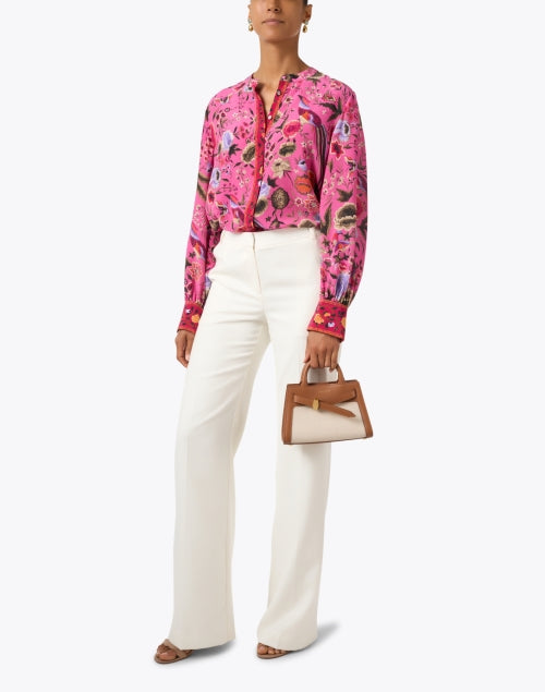 Stylish Fionna Blouse in Pink Silk with Print