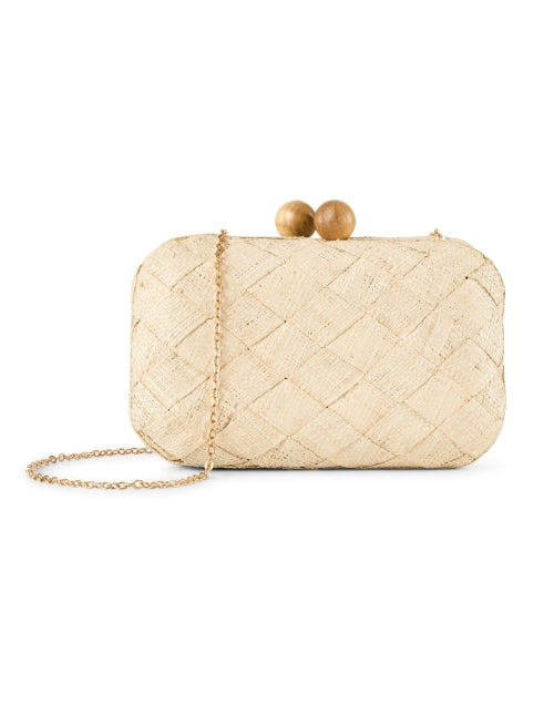 Stylish Hand - woven Island Clutch with Kiss - lock and Removable Gold Chain Strap