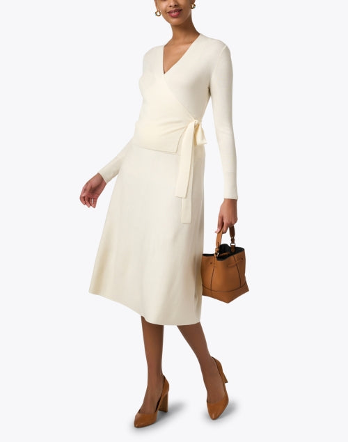 Luxurious Cream-Colored Wool Wrap Style Cardigan for Women