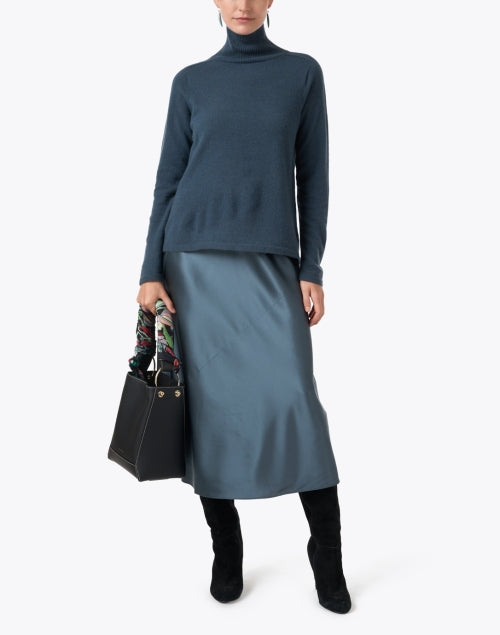 Elegant Teal Silk Midi A-Line Skirt by Eileen Fisher