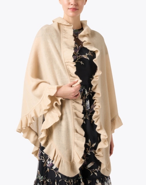Beige Cashmere Signature Women's Ruffle Shawl for Cool Weather