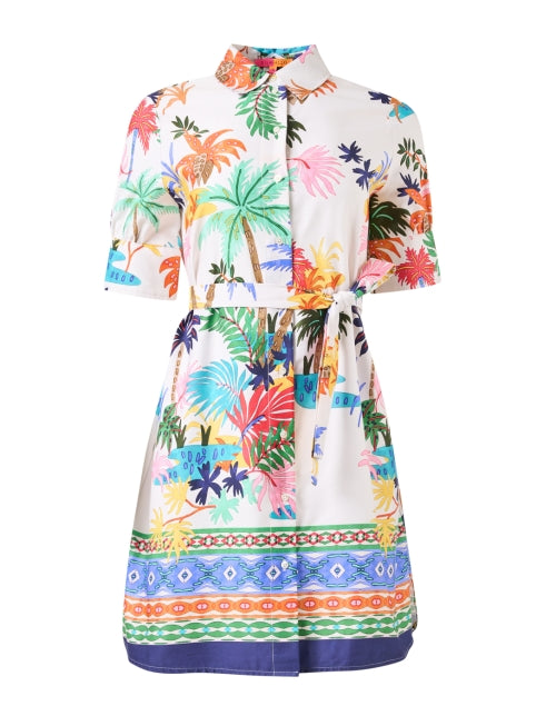 Stylish Hester White Cotton Shirt Dress with Multi - Tropical Prints