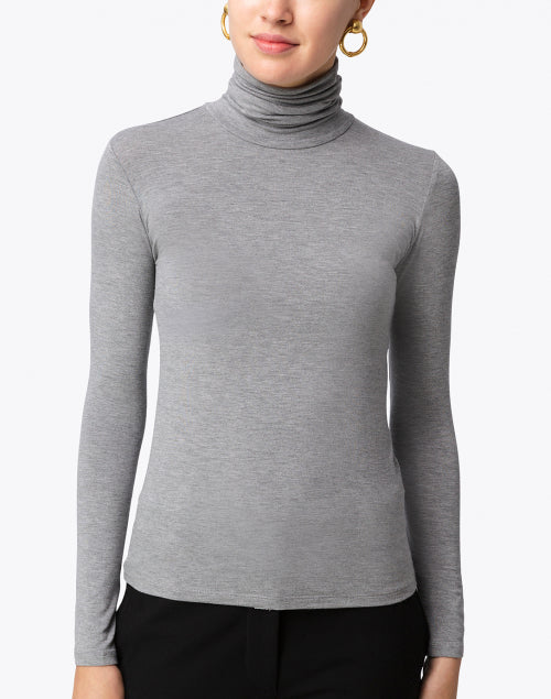 Stretchable Medium Grey Viscose Turtleneck Long - Sleeve Top