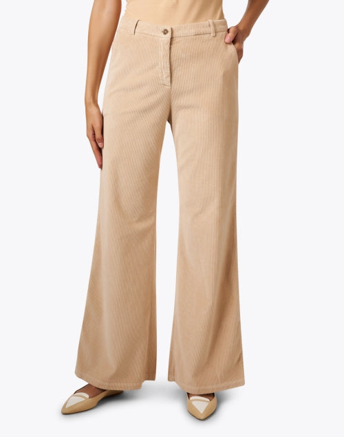 Beige Corduroy Wide Leg Trousers for Everyday Wear