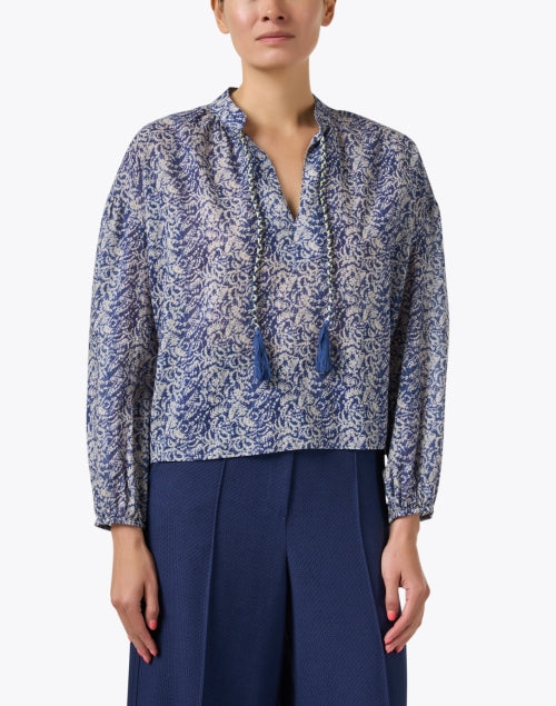 Stylish Navy Printed 100% Cotton Feminine Top