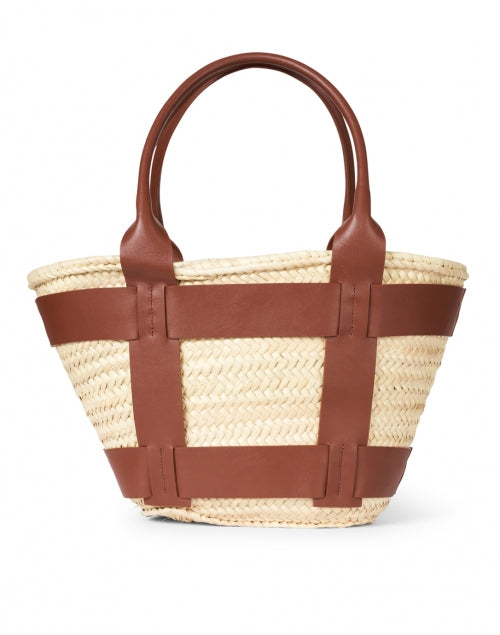 Santorini Handmade Cognac-Colored Leather and Raffia Straw Top-Handle Tote Bag
