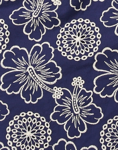 Navy Blue Floral Pattern Embroidered Women's Dress
