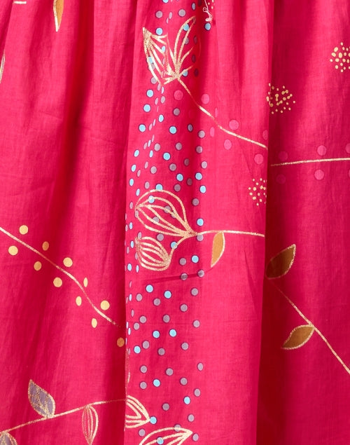Stylish Fuchsia Print Mini Cotton Dress with Gathered Waist