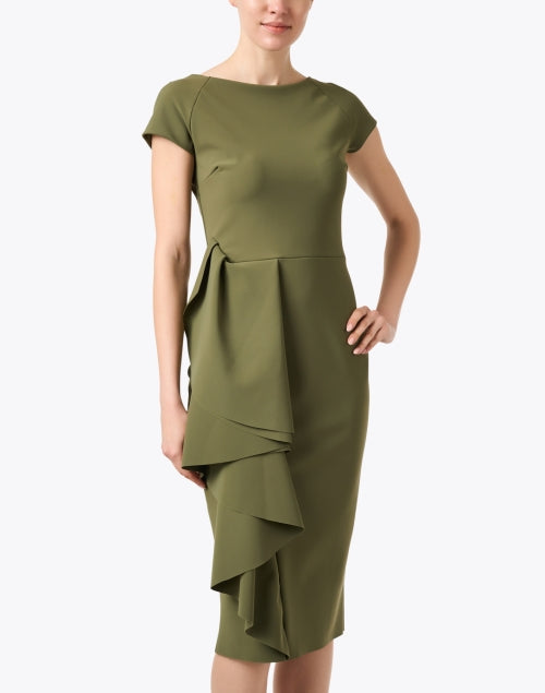 Stylish Marianella Green Stretch Jersey Dress with Ruffle Detail