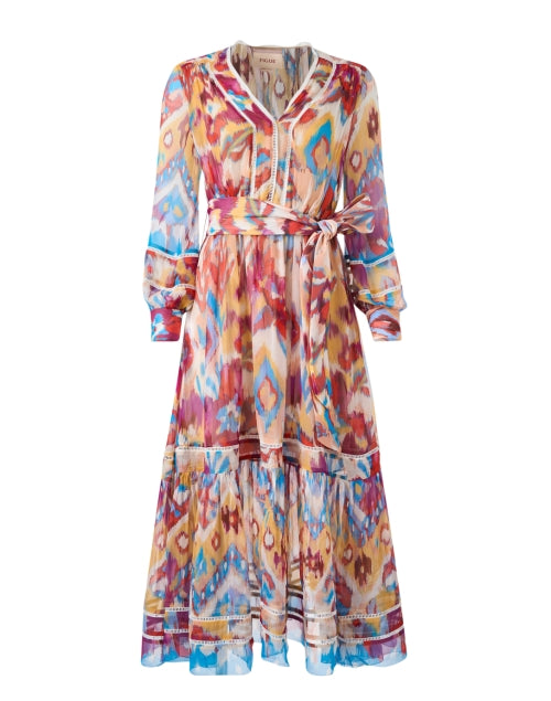 Sierra Vibrant Multicolor Ikat Pattern 100% Silk Women's Dress
